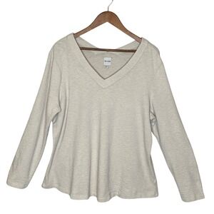 NIC+ZOE Womens Slub Knit Top Size XL Oatmeal Beige Stretch Long Sleeve Neutral